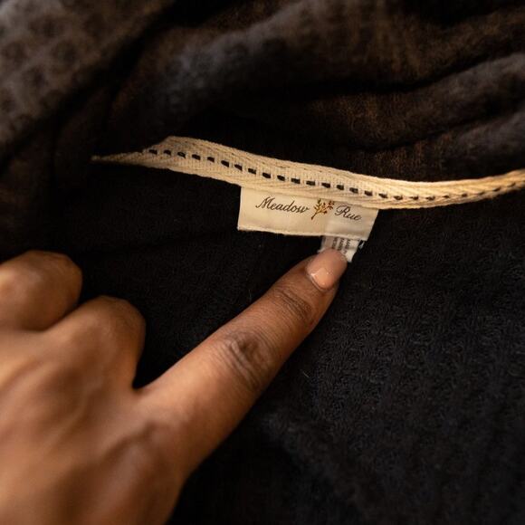 Meadow Rue Cowl Neck Black Waffle Knit Distressed Sweater, Medium - Picture 2 of 8